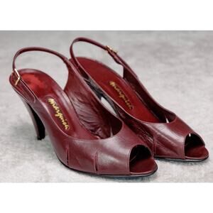 Marquise Vintage Burgundy Slingback Peep Toe Pumps Womens Size 10